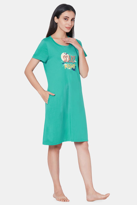 Soie Cotton Modal Knee Length Nightdress - Green — image 2