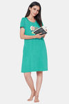 Soie Cotton Modal Knee Length Nightdress - Green — thumbnail 5