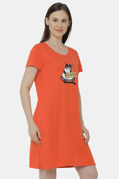 Soie Cotton Modal Knee Length Nightdress - Orange — image 2
