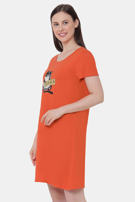 Soie Cotton Modal Knee Length Nightdress - Orange — image 3