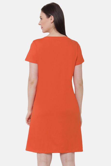 Soie Cotton Modal Knee Length Nightdress - Orange — image 4