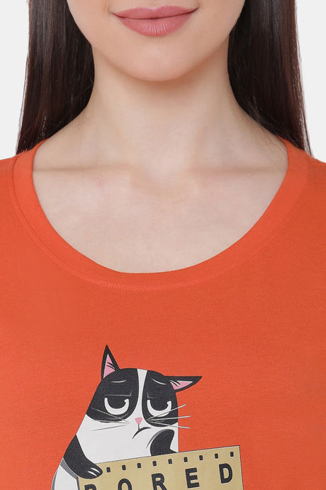 Soie Cotton Modal Knee Length Nightdress - Orange — image 6