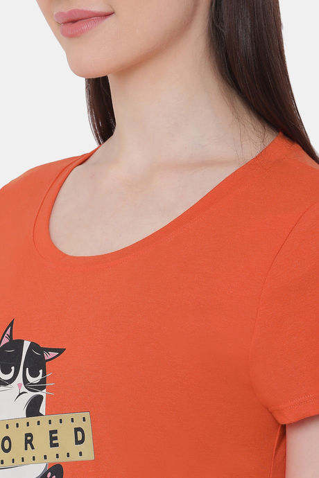 Soie Cotton Modal Knee Length Nightdress - Orange — image 7