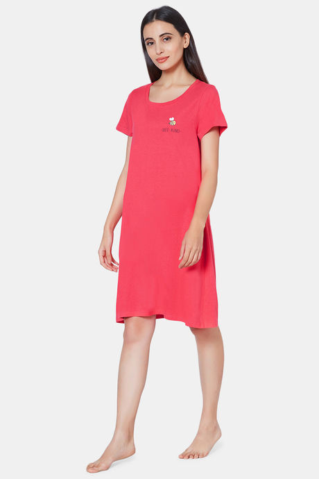 Soie Cotton Modal Knee Length Nightdress - Pink — image 3