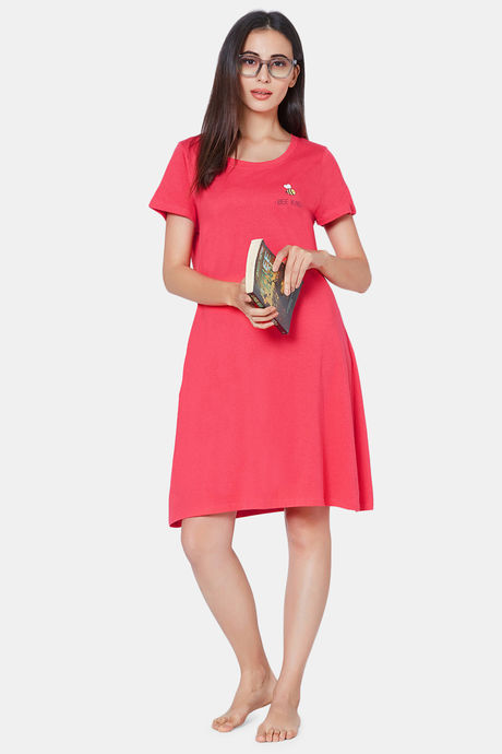 Soie Cotton Modal Knee Length Nightdress - Pink — image 6