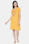 Soie Cotton Modal Knee Length Nightdress - Yellow — thumbnail 1