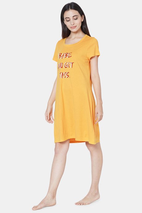 Soie Cotton Modal Knee Length Nightdress - Yellow — image 3