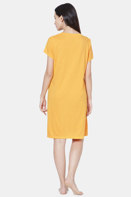 Soie Cotton Modal Knee Length Nightdress - Yellow — image 4
