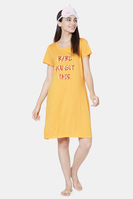 Soie Cotton Modal Knee Length Nightdress - Yellow — image 5