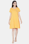 Soie Cotton Modal Knee Length Nightdress - Yellow — thumbnail 1