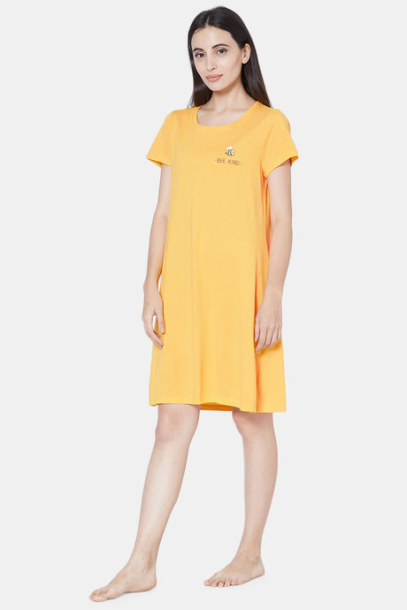 Soie Cotton Modal Knee Length Nightdress - Yellow — image 2