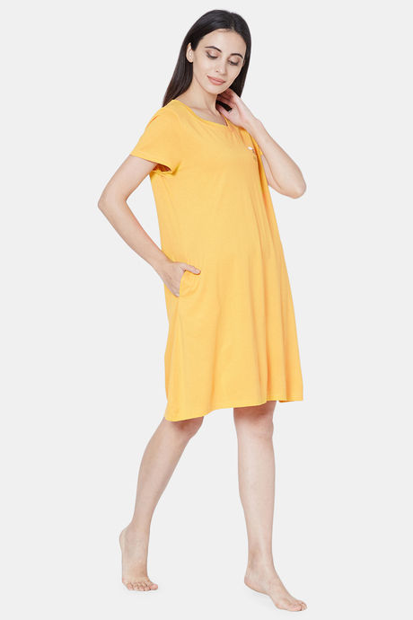Soie Cotton Modal Knee Length Nightdress - Yellow — image 3
