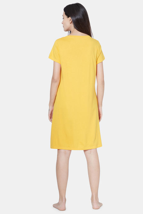 Soie Cotton Modal Knee Length Nightdress - Yellow — image 4