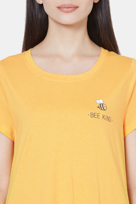Soie Cotton Modal Knee Length Nightdress - Yellow — image 6