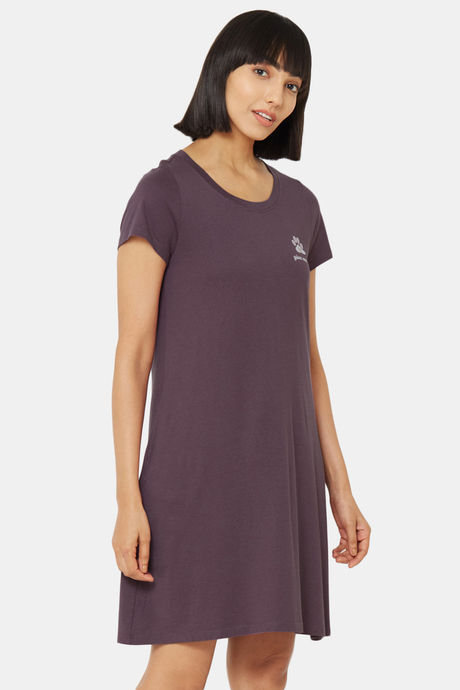Soie Cotton Modal Knee Length Nightdress - Purple — image 2
