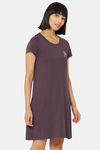 Soie Cotton Modal Knee Length Nightdress - Purple — thumbnail 2