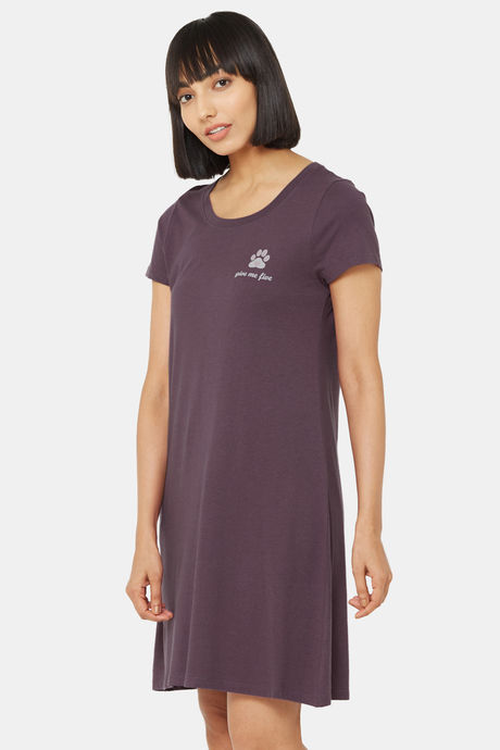 Soie Cotton Modal Knee Length Nightdress - Purple — image 3