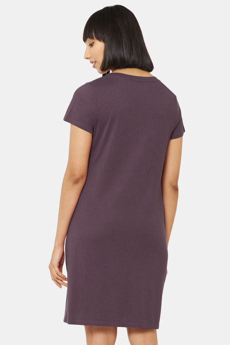 Soie Cotton Modal Knee Length Nightdress - Purple — image 4