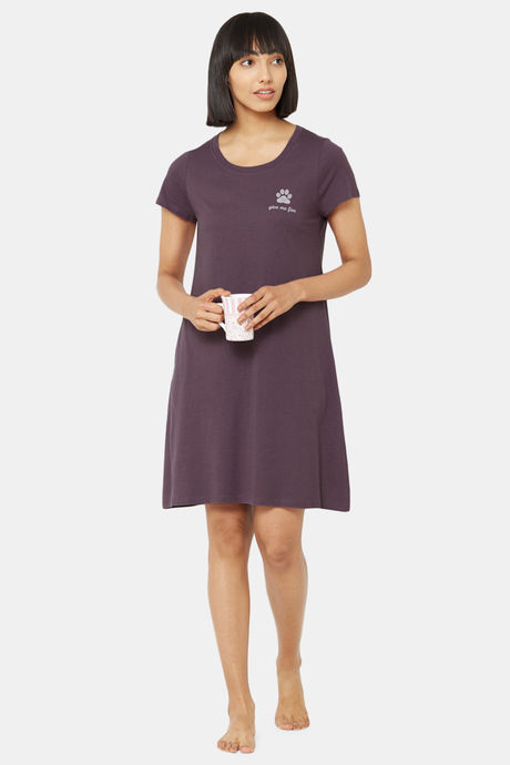 Soie Cotton Modal Knee Length Nightdress - Purple — image 5