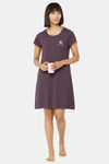 Soie Cotton Modal Knee Length Nightdress - Purple — thumbnail 5