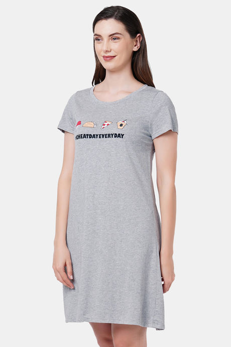 Soie Cotton Modal Knee Length Nightdress - Grey — image 2