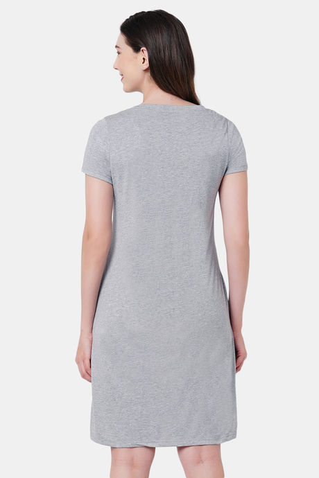 Soie Cotton Modal Knee Length Nightdress - Grey — image 4