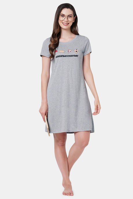 Soie Cotton Modal Knee Length Nightdress - Grey — image 5