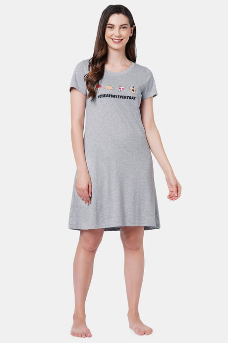 Soie Cotton Modal Knee Length Nightdress - Grey — image 6