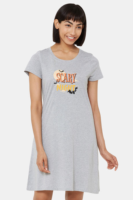 Soie Cotton Modal Knee Length Nightdress - Grey — image 2