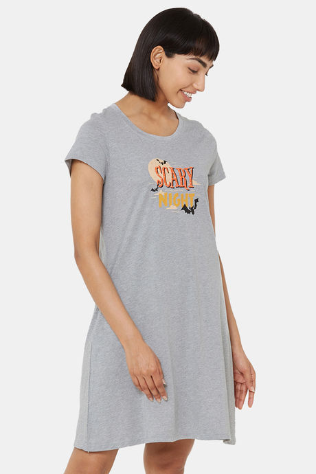 Soie Cotton Modal Knee Length Nightdress - Grey — image 3