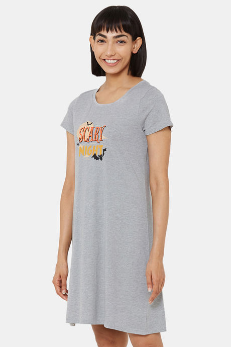 Soie Cotton Modal Knee Length Nightdress - Grey — image 4
