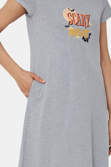 Soie Cotton Modal Knee Length Nightdress - Grey — image 6