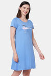 Soie Cotton Modal Knee Length Nightdress - Blue — thumbnail 2