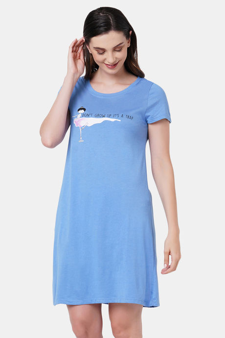 Soie Cotton Modal Knee Length Nightdress - Blue — image 3