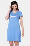Soie Cotton Modal Knee Length Nightdress - Blue — thumbnail 3