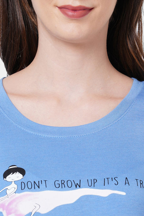 Soie Cotton Modal Knee Length Nightdress - Blue — image 7