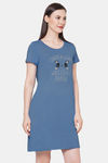 Soie Cotton Modal Knee Length Nightdress - Blue — thumbnail 2