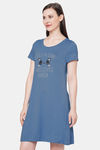 Soie Cotton Modal Knee Length Nightdress - Blue — thumbnail 3
