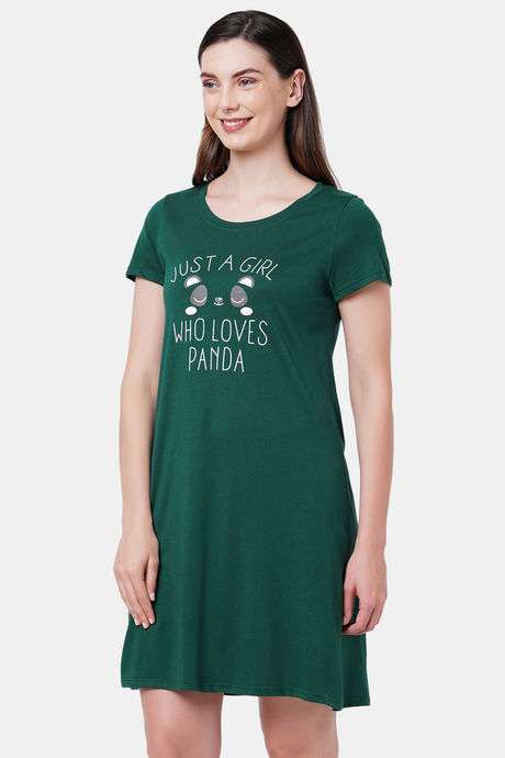 Soie Cotton Modal Knee Length Nightdress - Green — image 3