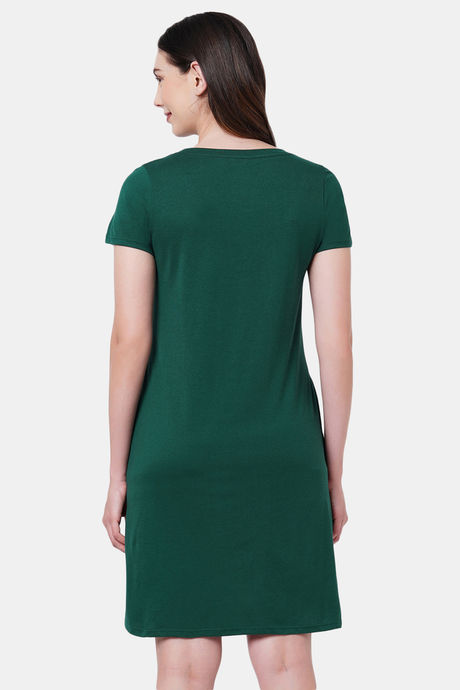 Soie Cotton Modal Knee Length Nightdress - Green — image 4