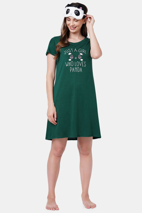 Soie Cotton Modal Knee Length Nightdress - Green — image 6
