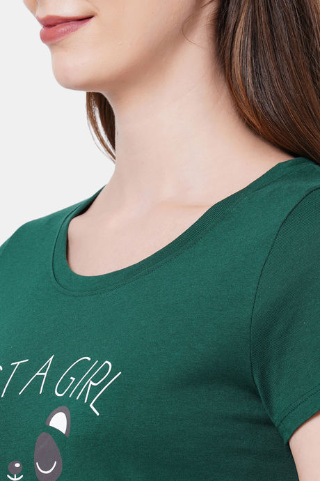 Soie Cotton Modal Knee Length Nightdress - Green — image 8