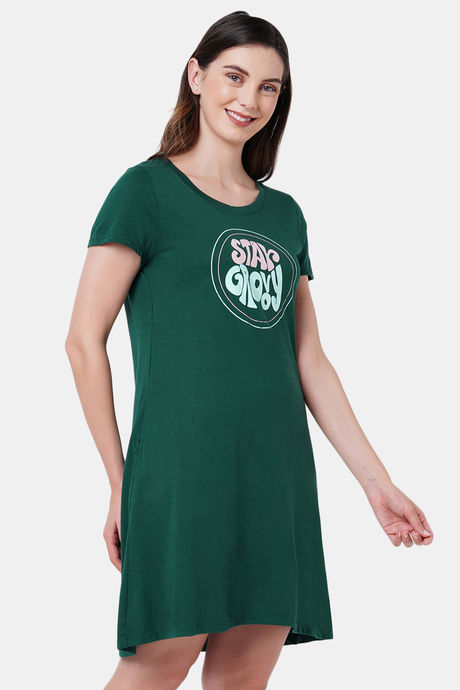 Soie Cotton Modal Knee Length Nightdress - Green — image 2