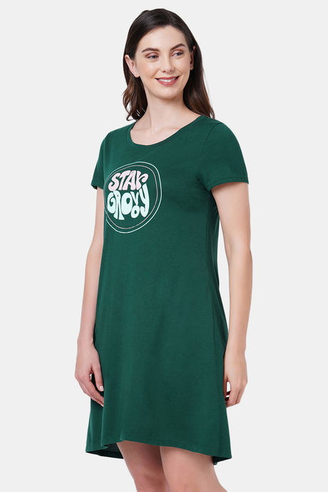 Soie Cotton Modal Knee Length Nightdress - Green — image 3