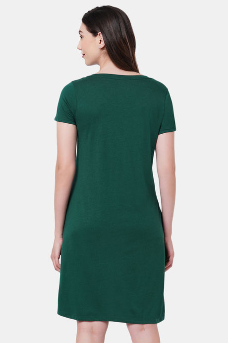 Soie Cotton Modal Knee Length Nightdress - Green — image 4