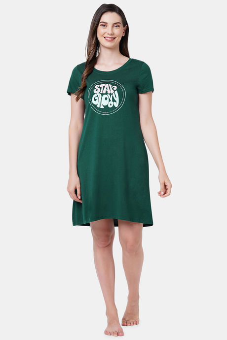 Soie Cotton Modal Knee Length Nightdress - Green — image 5
