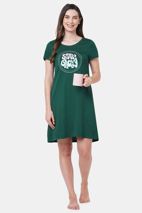 Soie Cotton Modal Knee Length Nightdress - Green — image 6
