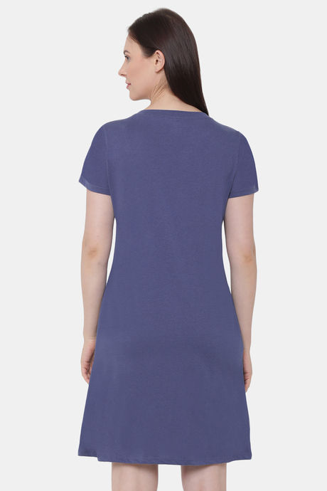 Soie Cotton Modal Knee Length Nightdress - Blue — image 4