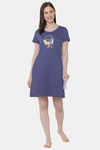 Soie Cotton Modal Knee Length Nightdress - Blue — thumbnail 5