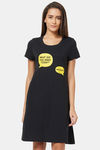 Soie Cotton Modal Knee Length Nightdress - Black — thumbnail 1